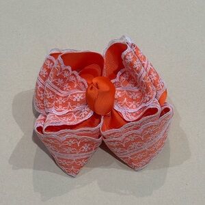 Orange & White Lace Hair Bow